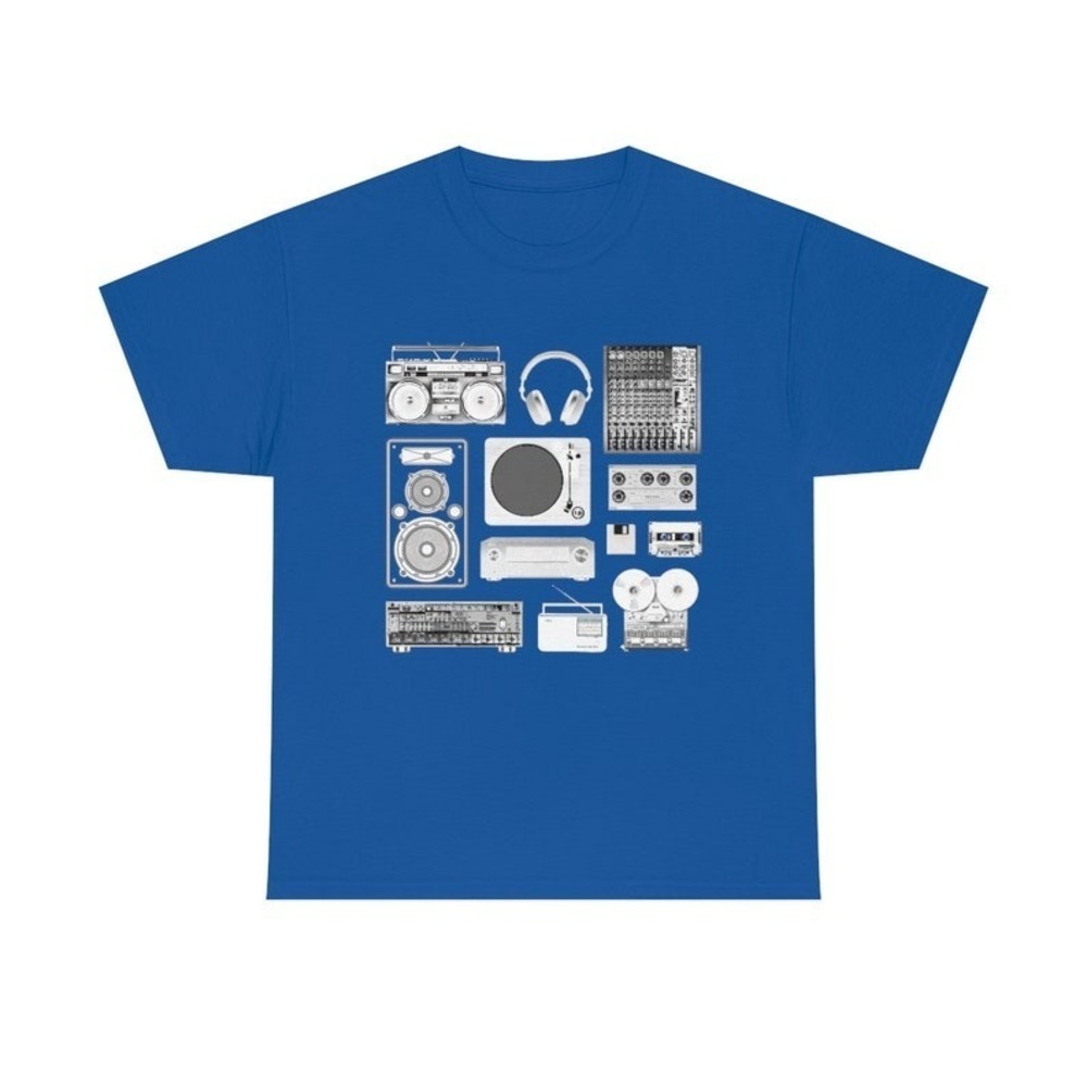 Retro Music Gear T-shirt - Old School Audiophile Royal Blue